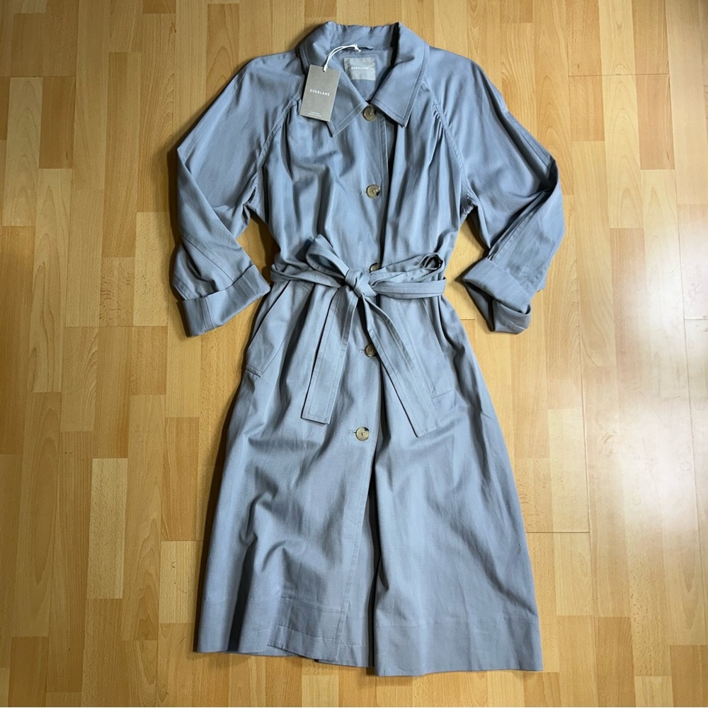 Everlane NWT The Gathered Drape Trench Coat Slate Grey XL Preppy Fall Warm - Picture 6 of 15